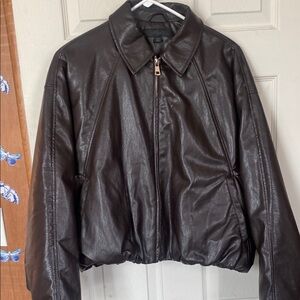 Zara Classic Brown Faux Leather Bomber Jacket - Women's Large new without tags